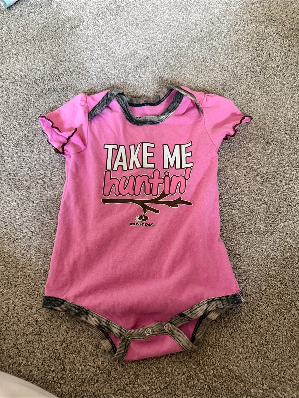 Mossy Oak Pink "Take Me Huntin'" Baby One-Piece
